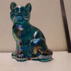 Fenton Art Glass Cat Figurine Blue Carnival Iridescent