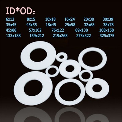 White PTFE Gasket PTFE Flat Pad ID: 6mm-325mm OD: 12mm-375mm Flange Gasket