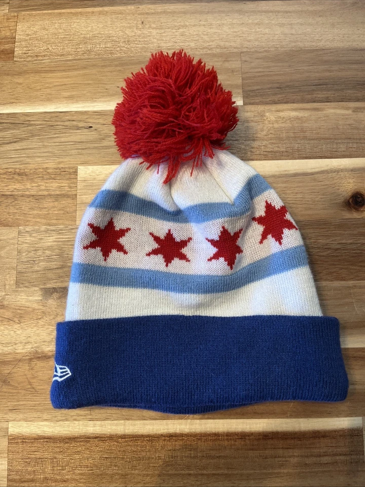 New Era Chicago Cubs City Flag Pom Beanie Hat Cap MLB Baseball - Image 2 of 3