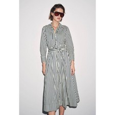 Zara Woman Shirt Midi Dress XL Blue Cotton Striped Nautical Quiet Luxury Minimal