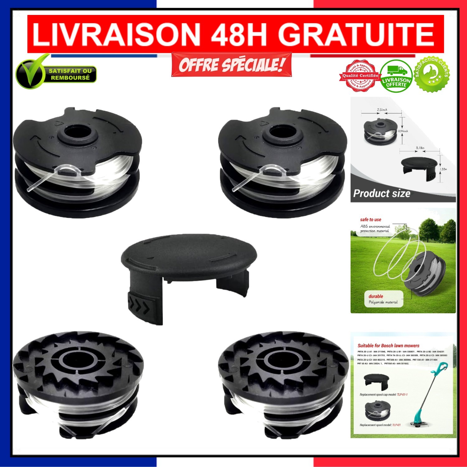 4 bobines nylon Parkside Lidl recharge fil coupe-bordure rotofil