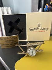 VTG Timex 1930s Biplane Airplane Desk Clock Original Box New Battery Waterbury