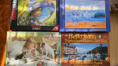 4 Puzzle 2x1000 1x1500 1x2000 Teile Italien Pferde Kind mit Hund Meer