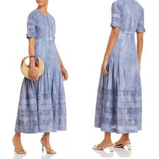 LoveShackFancy Edie Lace M Blue Washed Denim Midi Dress Cottagecore Empire Waist
