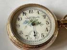 Multicolor dial Waltham 18s OF YGF 17Jadj fancy ni damaskeened movt pocket watch