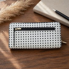 FOSSIL polka dot Coated Canvas Full Length Wallet Zip Around