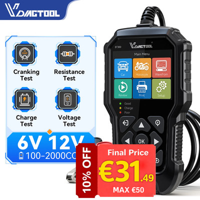 VDIAGTOOL BT300 12V 6V Autobatterietester 3000CCA Lasttest Anlasser-Test SOC SOH