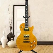 Yellow-Striped Trumpet LP-Style Electric Guitar Dual Pickups Rock Classic Model