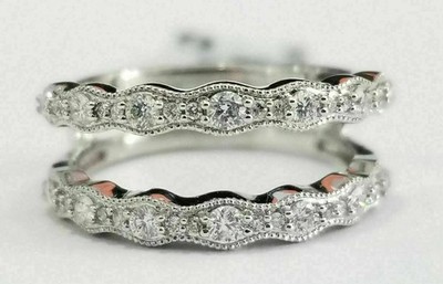 Enhancer Guard Wrap Wedding Ring 1.20 Ct Real Moissanite 14k White Gold Finish