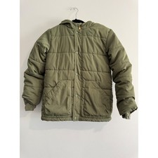 Cat Jack Hooded Puffer Jacket Boys M 8/10 Olive Green Fleece Lined Coat warm