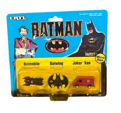 Vtg Batman ERTL 1989 Batmobile, Batwing, Joker Van Micro Size Original Package