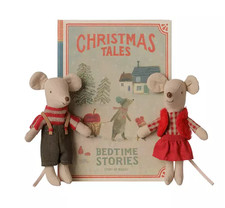 Maileg Christmas twin mice, Little sister and brother in book - multi