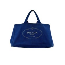 Grand sac fourre-tout vintage bleu en tissu chanvre avec logo