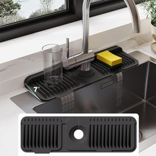 17.7 Inch Silicone Faucet Mat for Kitchen x 5.5 Rectangular , Black