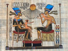 Authentic Egyptian Art on Papyrus Paper, Vintage Royal Family Scene 13  x16  