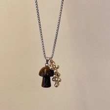 Spotted Tiger Eye Stone Mushroom Pendant Long Versatile Clavicle Chain Necklace