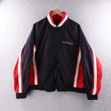 Vintatge GMC Motorsports Racing Jacket Mens L Black Red White Zip Up Swingster