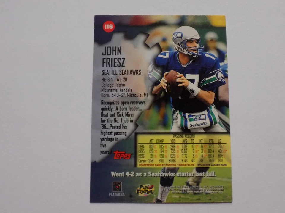 1997 Topps Stadium Club One Of A Kind John Friesz Card #116 - Image 2 of 2