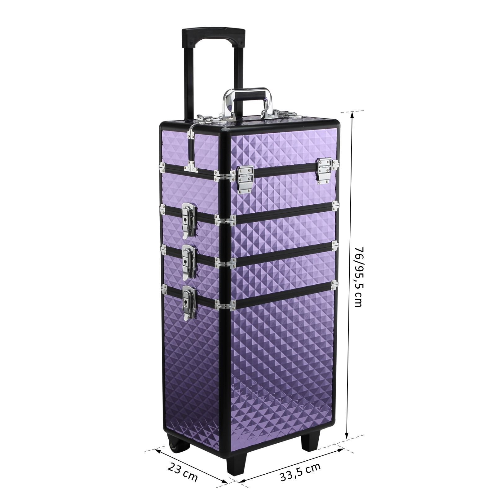HOMCOM Trolley Makeup da Viaggio Professionale Viola (33.5x23x76/95.5cm)