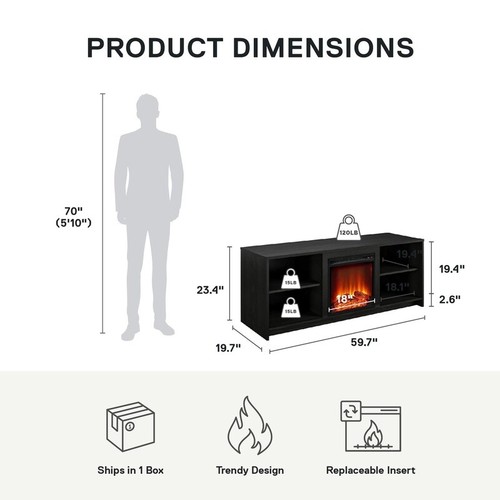 Electric Fireplace TV Stand W/Adjustable Shelves Heat Heater Entertainment Units - Picture 11 of 16
