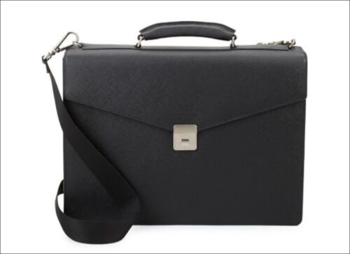 Armani Collezioni Briefcase Black Leather Shoulder Strap Bag Handbag - 第 1/22 張圖片