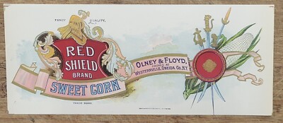 Label Can Red Shield Sweet Corn Olney Floyd Westernville New York