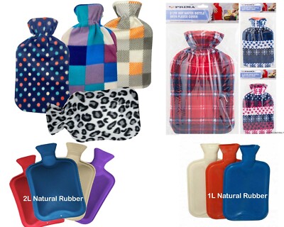 Large 1L/2L Rubber Hot Water Bottle cold Warm Knitted Fleece Faux Cover Winter