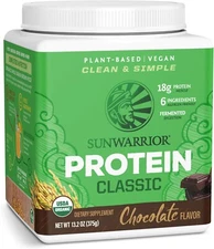 SUNWARRIOR Organic Classic Chocolate Protein, Plant-Based Protein Powder, 375g