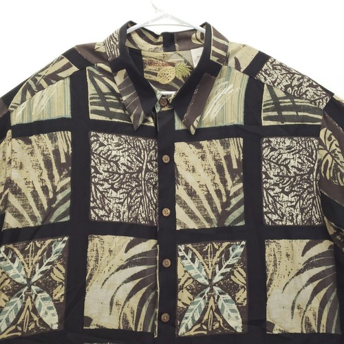 Caribbean Shirt Mens 3XLT Brown Black Silk Hawaiian Short Sleeve Button-Up - Picture 3 of 10