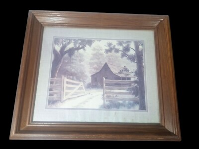 Vintage Deep Raised Wooden Frame with Vintage Barn Landscape Art Print