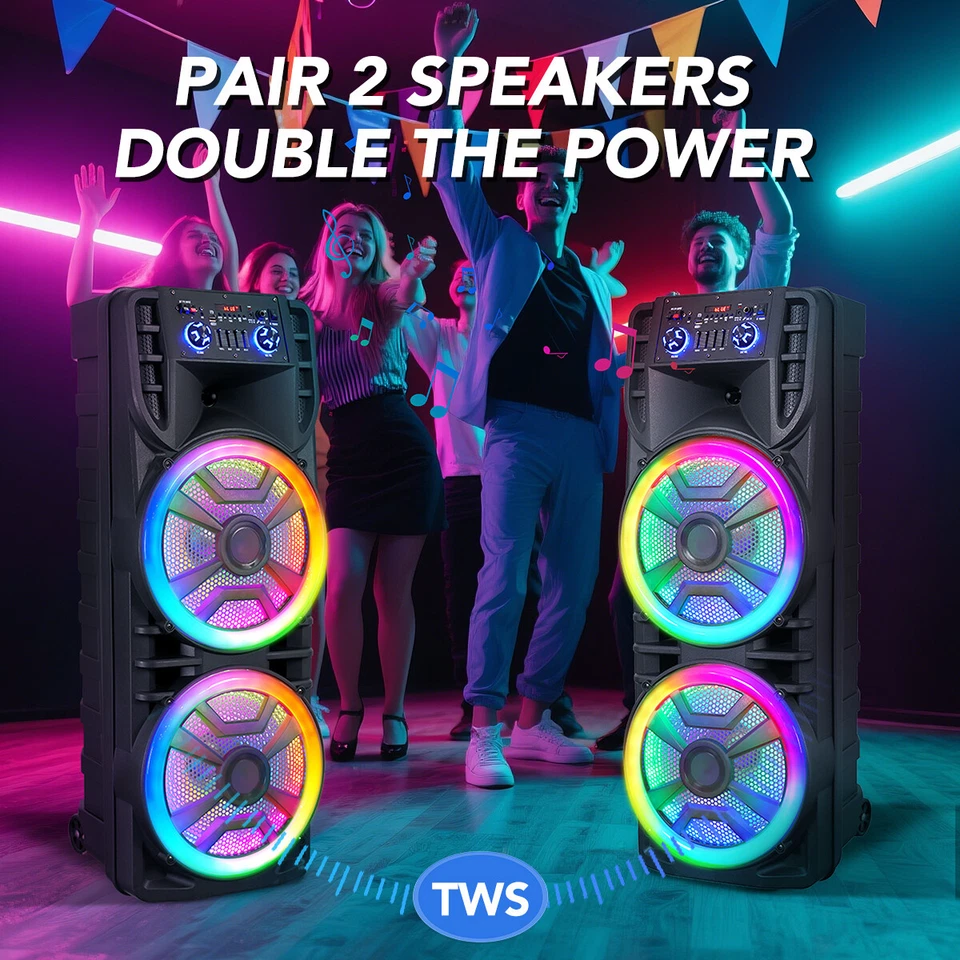 8000W Bluetooth Speaker Dual 12" Subwoofer Heavy Bass Sound System Party & Mic - Image 3 of 4