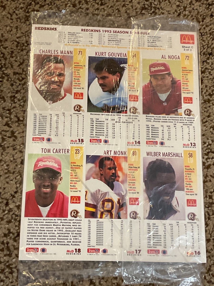 Redskins Gameday Cards, 1993. Uncut. McDonald's. | eBay