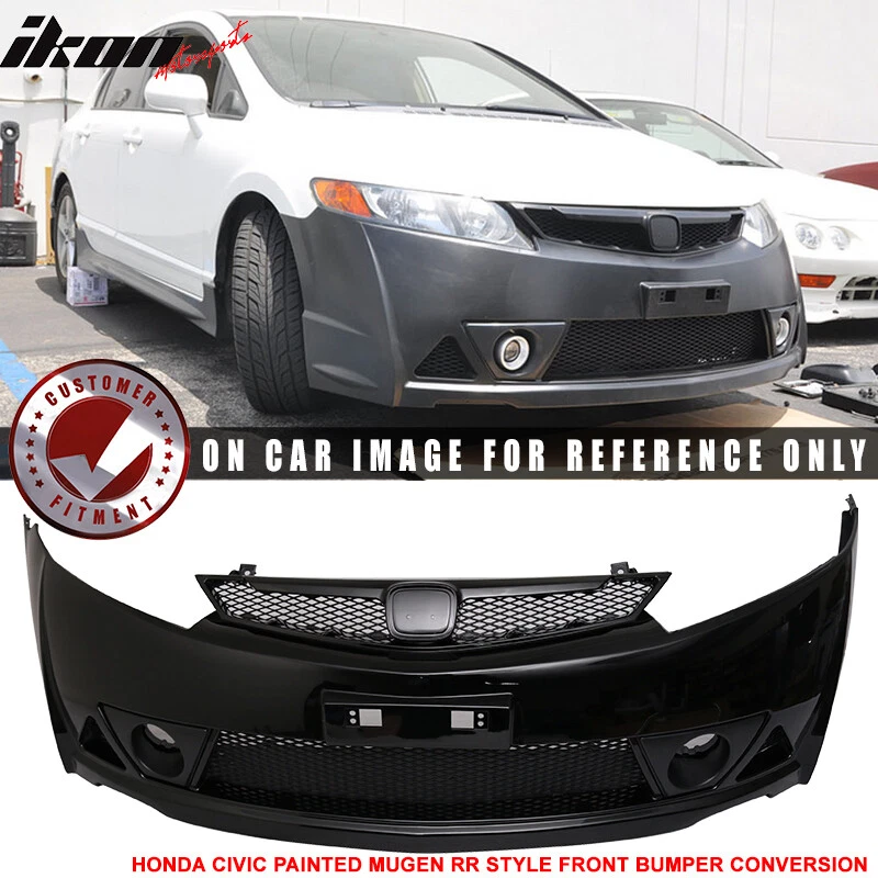 Fits 06-11 Civic Mugen RR Style Front Bumper Cover Painted Crystal Black Pearl
