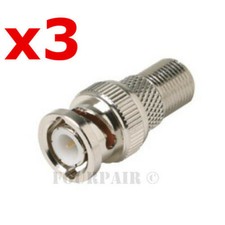 3 Pack BNC Male Plug to F-Type Female Coax CCTV RG59 Cable Adapter Connector