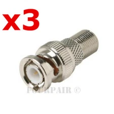 3 Pack BNC Male Plug to F-Type Female Coax CCTV RG59 Cable Adapter Connector