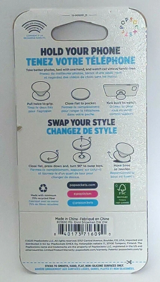 Muñeco de Nieve Popsockets Popgrip Premium Esmalte NUEVO Foto 2 de 2