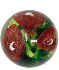 Paperweight St. Clair Studio Red/Orange Flower W/Controlled Bubbles VTG
