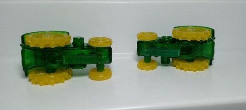 Pair of hair clips/barrettes-Vtg John Deere tractor-plastic toy-green/yellow - Picture 5 of 6