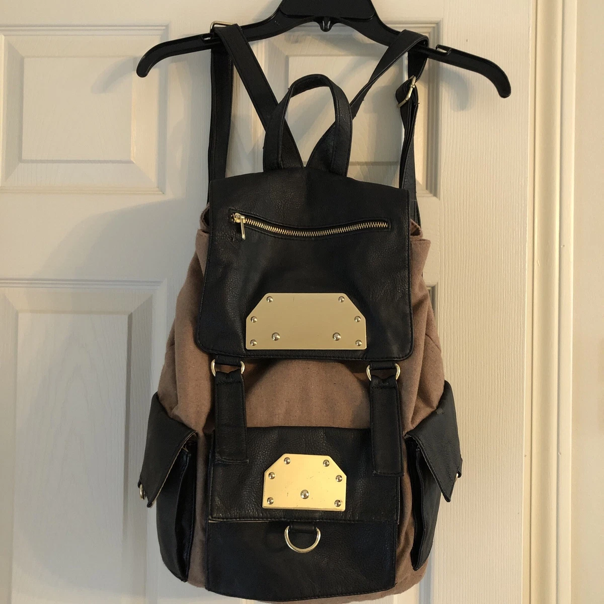 Urban Outfitters Cooperative Black Faux Leather Chestnut Wool Blend Backpack