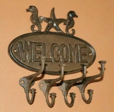 Bohemian Rustic Brown Seahorse Welcome / Towel Hooks, Cast Iron, Surf Magic