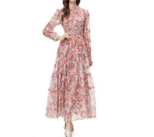 Women's Elegant Floral Printed Mesh Slim Fit Dress Party Clubwear Crew Neck New