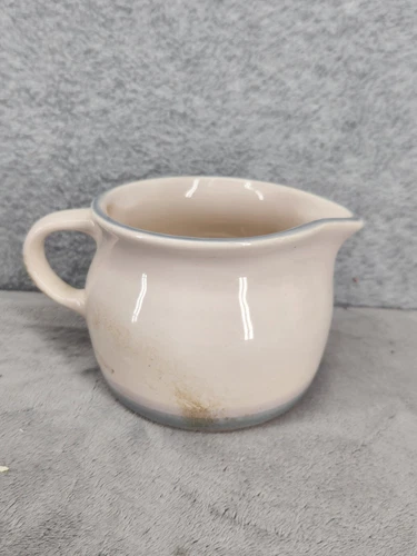Vintage Pfaltzgraff AURA Cream Pitcher Ivory With Blue Bands Solid Stoneware