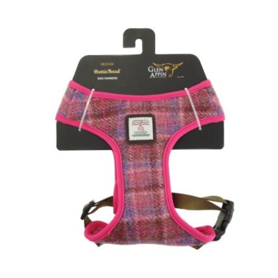 Harris Tweed Dog Harness Pink/Blue/Macleod Tartan Small