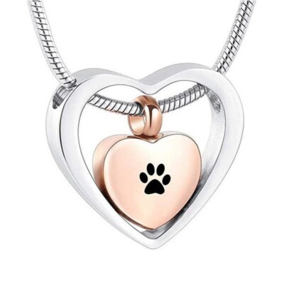 Roségold Haustier Katze Hund Andenken Herz Einäscherung Urne Anhänger Asche Halskette Erinnerung