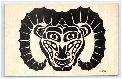 VINTAGE RAM INDIAN MOTIF KWAKIUTL TRIBE PACIFIC NORTHWEST GREUL POST CARD 1A22