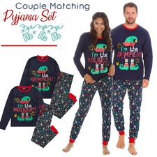 Couple Matching Christmas Xmas Pyjama Set 100% Cotton Ladies Mens PJ's Elf S-XL