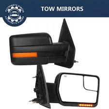Black Puddle Light Tow Mirrors for 07-14 Ford F150 Power Heated Turn Signal