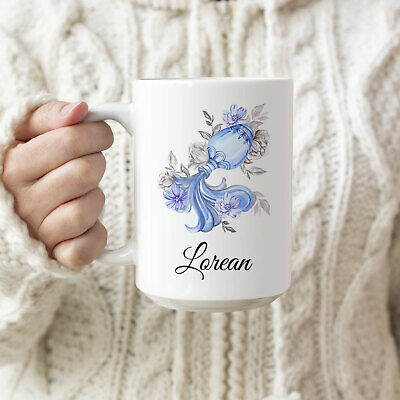 Custom Name Aquarius Floral Mug for Women Girls Custom Name Birthday Gifts