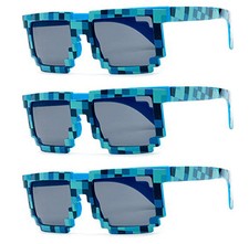 3 PARES AZULES al por mayor 8-Bit Pixel Gamer Geek Disfraz Gafas de sol Gafas