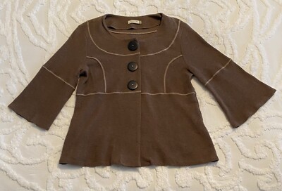 Chalet Made In USA Big Button 3/4 Bell Sleeve Cardigan Top Brown Small EUC